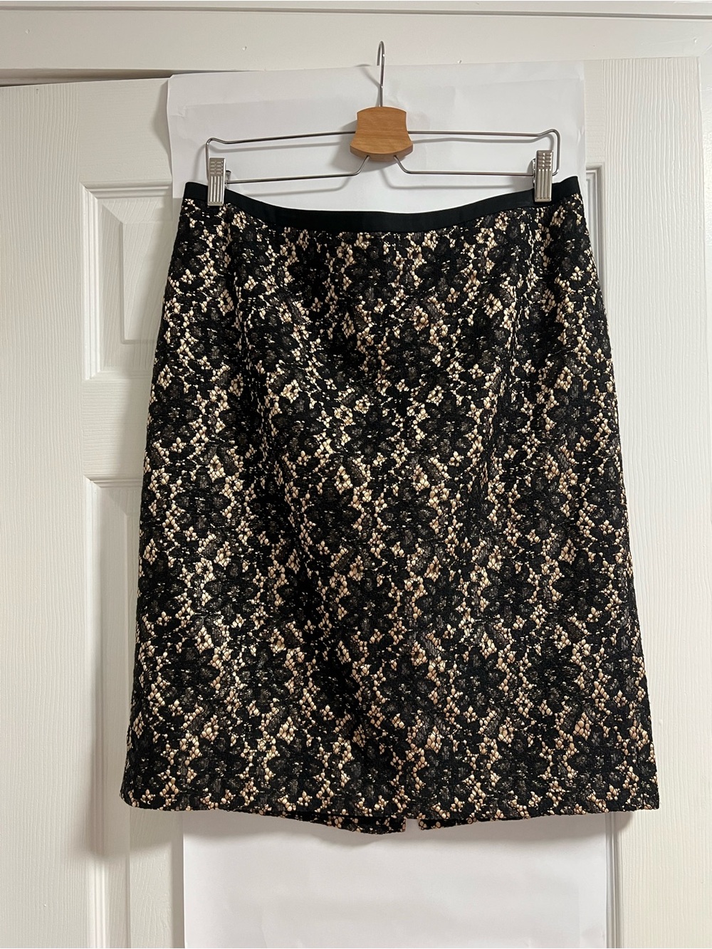 Talbots Blacks and Gold Lace-Overlay A-Line Skirt